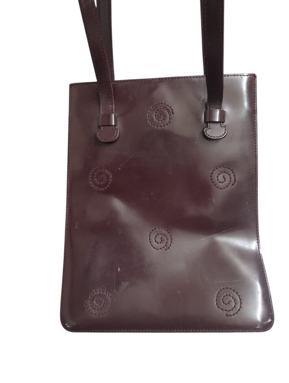 FURLA Burgundy Brown Patent Leather Shoulder Tote Hand Bag
